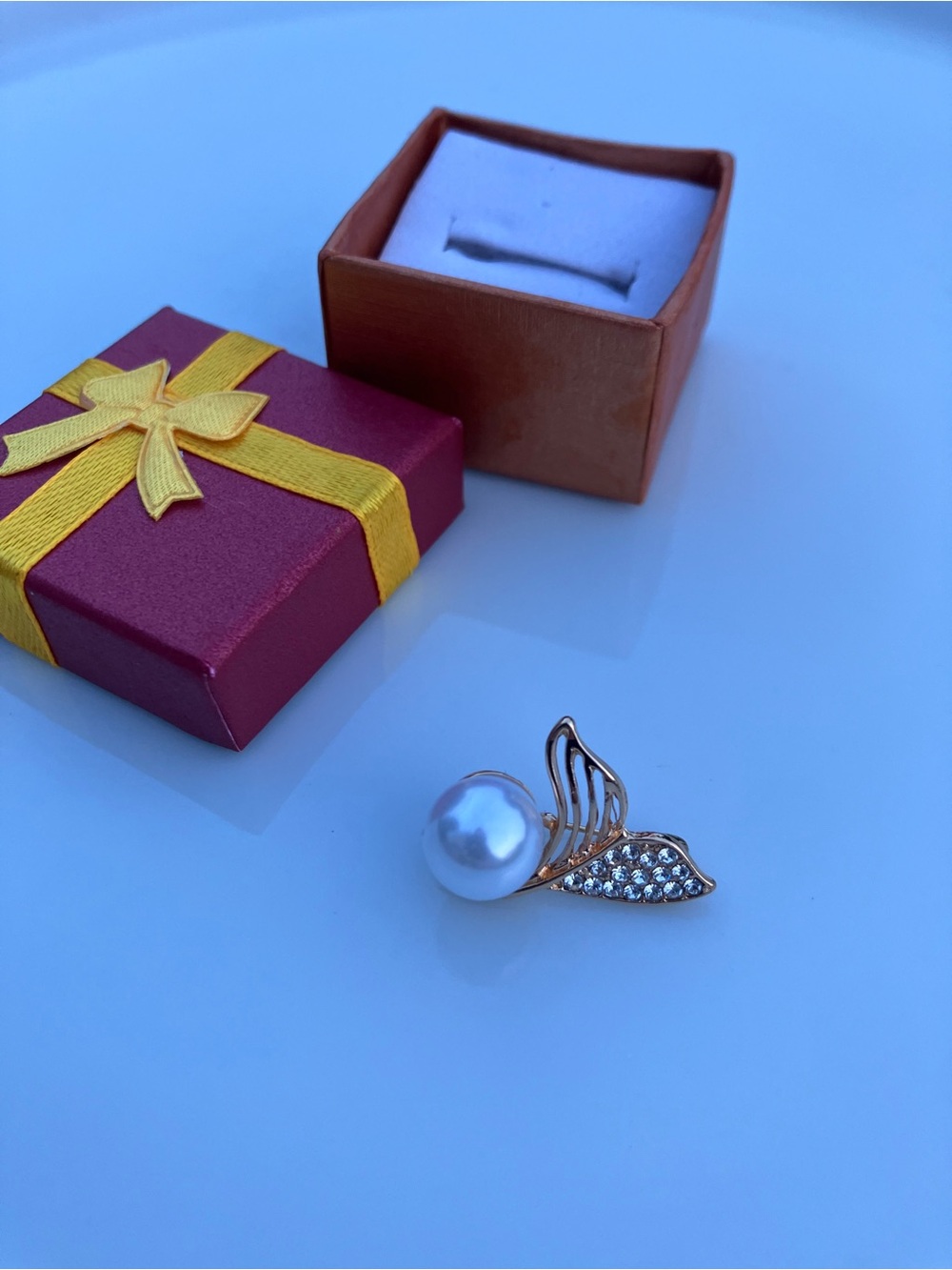 Pearl and Crystal Whale Tail Brooch Gold Tone INCLUDES GIFT BOX